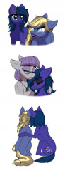 Size: 700x1900 | Tagged: safe, artist:celestial-rainstorm, derpibooru import, maud pie, oc, oc:azurite, oc:juniper berry, earth pony, pony, female, mare, offspring, parent:maud pie, parent:mud briar, parents:maudbriar, simple background, white background