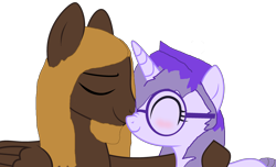 Size: 3202x1949 | Tagged: safe, artist:mellow91, derpibooru import, oc, oc:glass sight, oc:mellow rhythm, pegasus, unicorn, beard, blushing, couple, duo, facial hair, female, glasses, love, male, nuzzling, oc x oc, shipping, simple background, transparent background