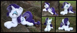 Size: 4102x1754 | Tagged: safe, artist:peruserofpieces, derpibooru import, rarity, pony, unicorn, beanie (plushie), bedroom eyes, female, looking at you, lying down, mare, plushie, prone, smiling, smiling at you, solo, tree