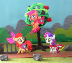 Size: 3280x2888 | Tagged: safe, alternate version, artist:malte279, derpibooru import, apple bloom, scootaloo, sweetie belle, earth pony, pony, unicorn, cape, clothes, craft, cutie mark crusaders, embossing, female, filly, irl, metal foil, photo, relief, two toned mane, two toned tail