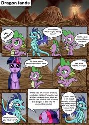 Size: 1500x2120 | Tagged: safe, artist:nancy-05, artist:palibrik, derpibooru import, dragon lord ember, princess ember, spike, twilight sparkle, twilight sparkle (alicorn), alicorn, dragon, comic:curse and madness, comic, library, male, mlpcam