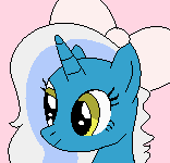 Size: 156x150 | Tagged: safe, artist:rainbow-softie, derpibooru import, oc, oc:fleurbelle, alicorn, alicorn oc, bow, female, golden eyes, hair bow, horn, mare, pink background, simple background, wings