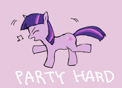 Size: 346x250 | Tagged: safe, artist:ujey02, derpibooru import, twilight sparkle, unicorn twilight, unicorn, dancing, do the sparkle, eyes closed, music notes, open mouth, party hard, profile, purple background, simple background, solo