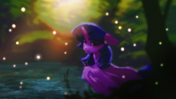 Size: 1920x1080 | Tagged: safe, artist:hierozaki, derpibooru import, twilight sparkle, twilight sparkle (alicorn), alicorn, pony, female, floppy ears, looking at you, mare, outdoors, solo, water