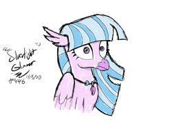 Size: 1032x729 | Tagged: safe, artist:johnerose126, derpibooru import, silverstream, hippogriff, bust, female, mane swap, not twilight sparkle, portrait, simple background, solo, traditional art, white background