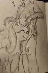 Size: 2176x3305 | Tagged: source needed, useless source url, safe, artist:owlnon, derpibooru import, fluttershy, pegasus, pony, anonymous, doomer, eyes closed, nuzzling, smiling, traditional art