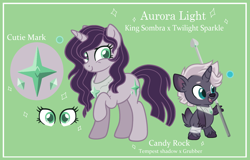 Size: 3016x1928 | Tagged: safe, artist:sakurainu2715, derpibooru import, oc, oc:candy rock, oc:moon dust, pony, unicorn, female, mare, offspring, parent:grubber, parent:king sombra, parent:tempest shadow, parent:twilight sparkle, parents:grubbest, parents:twibra, spear, weapon