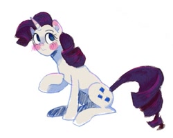 Size: 589x472 | Tagged: safe, artist:daisanfar, derpibooru import, rarity, pony, unicorn, blushing, female, mare, no pupils, simple background, solo, white background