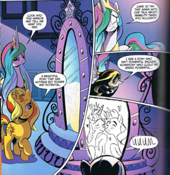 Size: 640x656 | Tagged: safe, artist:daisanfar, derpibooru import, edit, idw, princess celestia, sunset shimmer, twilight sparkle, twilight sparkle (alicorn), alicorn, pony, unicorn, spoiler:comic, spoiler:comicannual2013, female, lesbian, magic mirror, mare, nuzzling, shipping, sunsetsparkle