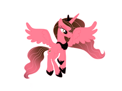 Size: 2048x1536 | Tagged: safe, artist:laalaaangel, derpibooru import, alicorn, pony, alicornified, flying, hoof shoes, jewelry, peytral, ponified, race swap, raised hoof, simple background, six (musical), solo, spread wings, tiara, white background, wings