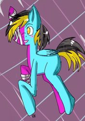 Size: 561x796 | Tagged: safe, artist:galacticaries, derpibooru import, oc, oc only, pegasus, pony, abstract background, bandage, female, mare, smiling, solo