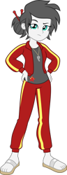 Size: 1727x4500 | Tagged: safe, artist:limedazzle, derpibooru import, oc, oc:eaststern, equestria girls, hairpin, hands on hip, looking at you, reference, reference sheet, sandals, show accurate, simple background, tracksuit, transparent background, whistle