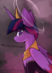 Size: 1737x2426 | Tagged: safe, artist:therealf1rebird, derpibooru import, twilight sparkle, twilight sparkle (alicorn), alicorn, pony, clothes, female, horn, mare, solo, wings