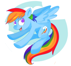 Size: 500x466 | Tagged: safe, artist:blynxee, derpibooru import, rainbow dash, pegasus, pony, backwards cutie mark, circle background, colored pupils, female, flying, mare, simple background, solo, transparent background