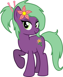 Size: 2795x3397 | Tagged: safe, artist:feathertrap, oc, oc only, oc:spring bloom, earth pony, pony, 1000 hours in gimp, chopsticks in hair, eyelashes, female, flower in hair, mare, simple background, solo, transparent background, vector