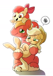 Size: 982x1407 | Tagged: safe, artist:mochi_nation, derpibooru import, apple bloom, applejack, big macintosh, earth pony, pony, apple siblings, apple sisters, brother and sister, cute, female, filly, floppy ears, holding a pony, male, mare, pictogram, puffy cheeks, siblings, simple background, sisters, speech bubble, stallion, white background