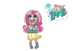 Size: 2039x1447 | Tagged: safe, artist:theladysknight, derpibooru import, fluttershy, human, alternate hairstyle, bracelet, clothes, ear piercing, earring, female, flats, humanized, jewelry, mary janes, open mouth, piercing, shoes, simple background, skirt, solo, sweater, sweatershy, transparent background