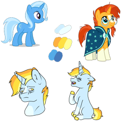 Size: 800x800 | Tagged: safe, artist:luckreza8, artist:matttheenby, derpibooru import, sunburst, trixie, oc, family, female, male, offspring, parent:sunburst, parent:trixie, parents:trixburst, shipping, simple background, straight, transparent background, trixburst