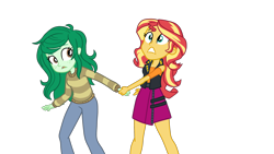 Size: 2496x1404 | Tagged: safe, artist:gmaplay, derpibooru import, sunset shimmer, wallflower blush, better together, equestria girls, forgotten friendship, simple background, transparent background