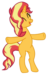 Size: 668x1028 | Tagged: safe, artist:gmaplay, derpibooru import, sunset shimmer, pony, unicorn, better together, equestria girls, forgotten friendship, bipedal, cute, eyes closed, open mouth, shimmerbetes, simple background, solo, t pose, transparent background, vector