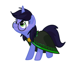 Size: 1280x1126 | Tagged: safe, artist:andromedasparkz, derpibooru import, oc, oc only, oc:deep delver, pony, unicorn, cape, clothes, female, glasses, mare, simple background, transparent background