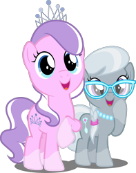 Size: 3946x5000 | Tagged: safe, artist:dashiesparkle edit, artist:parclytaxel, derpibooru import, edit, editor:slayerbvc, diamond tiara, silver spoon, crusaders of the lost mark, .svg available, absurd resolution, adorabullies, cute, glasses, jewelry, necklace, raised hoof, simple background, smiling, socks (coat marking), tiara, transparent background, vector, vector edit