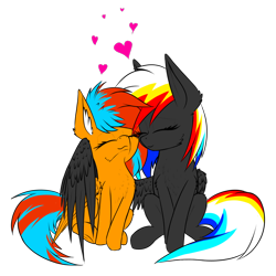 Size: 1000x1000 | Tagged: safe, artist:skanim-sdw, derpibooru import, oc, oc only, oc:darky wings, oc:kaspar, pegasus, pony, 2021 community collab, derpibooru community collaboration, eyes closed, female, heart, hug, love, simple background, sitting, transparent background, winghug