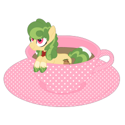 Size: 1700x1700 | Tagged: safe, artist:katelynleeann42, derpibooru import, oc, oc:clover, earth pony, pony, chibi, cup, cup of pony, female, mare, micro, simple background, solo, transparent background