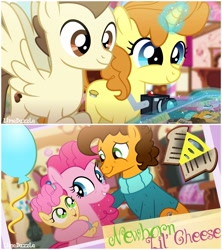 Size: 1920x2158 | Tagged: safe, artist:limedazzle, derpibooru import, cheese sandwich, li'l cheese, pinkie pie, pound cake, pumpkin cake, pony, the last problem, baby, baby pony, camera, cheesepie, clothes, female, magic, male, older, photo, photo album, shipping, straight, sweater