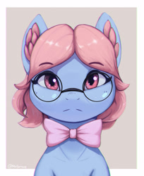 Size: 2440x2996 | Tagged: safe, artist:mrscroup, derpibooru import, oc, oc only, oc:wind whistler, pegasus, pony, bow, bust, ear fluff, female, glasses, looking at you, mare, solo