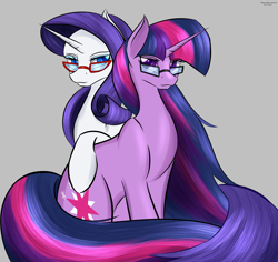 Size: 2507x2371 | Tagged: safe, artist:renarde-louve, derpibooru import, rarity, twilight sparkle, unicorn twilight, pony, unicorn, female, glasses, lesbian, mare, rarilight, shipping