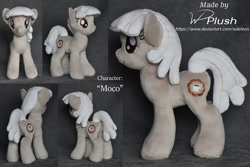 Size: 1307x871 | Tagged: safe, artist:wdeleon, derpibooru import, oc, oc:moco, earth pony, commission, custom, custom plush, irl, minky, multiple angles, photo, photography, plushie, solo, standing, toy