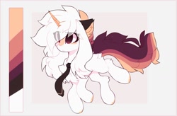 Size: 1570x1028 | Tagged: safe, artist:little-sketches, derpibooru import, oc, oc only, oc:ayaka, pony, unicorn, eye clipping through hair, female, mare, necktie, reference sheet, solo