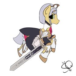 Size: 1000x1000 | Tagged: safe, artist:scarlet-quiver, derpibooru import, earth pony, armor, clothes, genshin impact, noelle (genshin impact), simple background, skirt, solo, sword, transparent background, weapon
