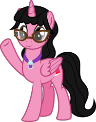 Size: 4000x5067 | Tagged: safe, artist:melisareb, derpibooru import, oc, oc only, oc:aaliyah, alicorn, pony, 2021 community collab, aaliyah, absurd resolution, amulet, base used, derpibooru community collaboration, female, glasses, jewelry, looking at you, mare, necklace, ponified, raised hoof, simple background, solo, transparent background, vector