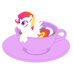 Size: 1280x1280 | Tagged: safe, artist:katelynleeann42, derpibooru import, oc, oc:sunrise, pegasus, pony, cup, cup of pony, female, mare, micro, simple background, solo, transparent background