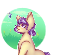 Size: 800x700 | Tagged: safe, artist:saltyvity, derpibooru import, oc, butterfly, earth pony, pony, solo, tongue out