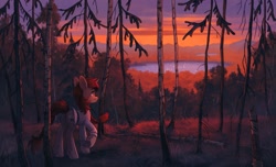 Size: 2429x1474 | Tagged: safe, artist:koviry, derpibooru import, oc, oc only, oc:vird-gi, pony, unicorn, braid, braided tail, clothes, commission, female, forest, lake, mare, raised hoof, robe, scenery, smiling, solo, underhoof, ych result