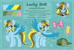 Size: 1024x695 | Tagged: safe, artist:sugarstar, derpibooru import, oc, oc only, oc:lucky bolt, pegasus, pony, reference sheet, solo