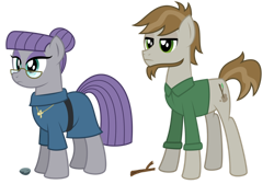 Size: 1280x859 | Tagged: safe, artist:aleximusprime, derpibooru import, boulder (pet), maud pie, mudbriar, flurry heart's story, beard, clothes, different hairstyle, facial hair, female, frock coat, future, glasses, hair bun, husband and wife, jewelry, male, married couple, necklace, older, rock, shirt, simple background, stick, sticks and stones, transparent background, twig, twiggy (pet)
