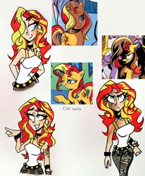 Size: 2510x3049 | Tagged: safe, artist:citi, derpibooru import, idw, sunset shimmer, human, pony, unicorn, equestria girls, spoiler:comicannual2013, choker, cutie mark on human, humanized, scene interpretation