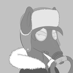 Size: 2000x2000 | Tagged: safe, artist:a_friendly_guest, derpibooru import, oc, oc:chocolate fudge, clothes, fetish, gas mask, hat, jacket, latex, mask, ushanka