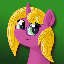 Size: 1492x1492 | Tagged: safe, artist:bryastar, derpibooru import, oc, oc only, oc:bright star, pony, unicorn, glasses, profile, simple background, smiling