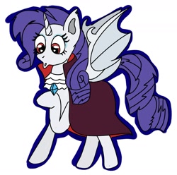 Size: 1448x1437 | Tagged: safe, artist:lowname, derpibooru import, rarity, bat pony, pony, :o, bat ponified, cape, clothes, female, heart eyes, mare, open mouth, race swap, raised hoof, raribat, simple background, solo, white background, wingding eyes