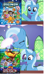 Size: 648x1088 | Tagged: safe, artist:mblairll, derpibooru import, edit, edited screencap, screencap, trixie, all bottled up, 1999, 2020, digimon, digimon adventure, exploitable meme, meme, trixie fixing meme, versus