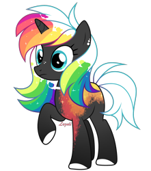 Size: 3203x3623 | Tagged: safe, artist:lazuli, derpibooru import, oc, oc only, pony, unicorn, colored hooves, commission, eyelashes, horn, multicolored hair, rainbow hair, simple background, solo, transparent background, unicorn oc, ych result