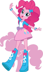 Size: 647x1079 | Tagged: safe, artist:rariedash, derpibooru import, pinkie pie, human, equestria girls, boots, bracelet, clothes, cute, jewelry, open mouth, shoes, silhouette, simple background, skirt, smiling, solo, transparent background