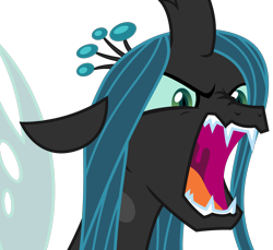 Size: 2456x2250 | Tagged: safe, artist:sketchmcreations, derpibooru import, queen chrysalis, changeling, changeling queen, the mean 6, angry, fangs, female, open mouth, sharp teeth, simple background, teeth, transparent background, vector, yelling