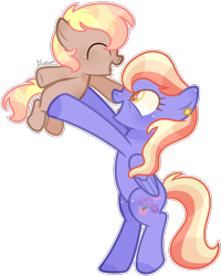 Size: 1788x2238 | Tagged: safe, artist:kurosawakuro, derpibooru import, earth pony, pegasus, pony, bipedal, female, filly, holding, holding a pony, hoof hold, mare, simple background, transparent background, vector