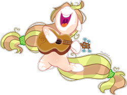 Size: 1582x1192 | Tagged: safe, artist:kurosawakuro, derpibooru import, oc, earth pony, pony, acoustic guitar, coat markings, female, guitar, mare, musical instrument, simple background, socks (coat marking), solo, transparent background